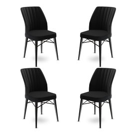 Hanah Home Flex Sillas Negras, Marco Metal 100%, Tela Babyface, Juego 4 Unidades, Comedor Cocina, 45x93x42cm